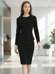 Bodycon Pencil Round Neck Bracelet Sleeve Peplum Office Sheath Dress