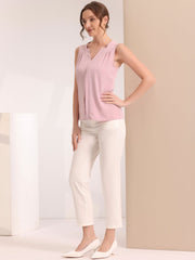 Sleeveless Work Top Pleated Chiffon V Neck Blouse