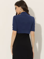 Short Ruched Sleeve Open Front Knit Cropped Bolero Shrugs