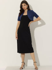 Short Ruched Sleeve Open Front Knit Cropped Bolero Shrugs