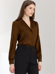 Elegant Collar Blouse Long Sleeve Work Office Satin Button Down Shirt