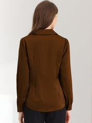 Elegant Collar Blouse Long Sleeve Work Office Satin Button Down Shirt