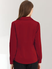 Elegant Collar Blouse Long Sleeve Work Office Satin Button Down Shirt