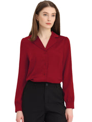 Elegant Collar Blouse Long Sleeve Work Office Satin Button Down Shirt