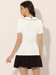 Peter Pan Collar Contrast Trim Puff Sleeve Blouse
