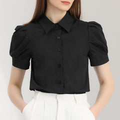 Puff Short Sleeve Turn Down Collared Office Button Down Shirt
