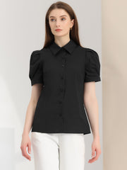 Puff Short Sleeve Turn Down Collared Office Button Down Shirt