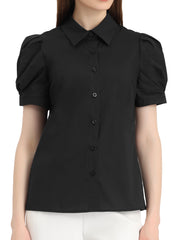 Puff Short Sleeve Turn Down Collared Office Button Down Shirt