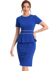 Peplum Pencil Crew Neck Short Sleeve Bodycon Elegant Sheath Dress