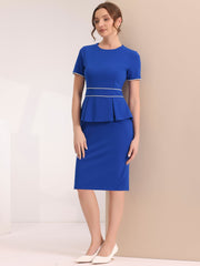 Peplum Pencil Crew Neck Short Sleeve Bodycon Elegant Sheath Dress