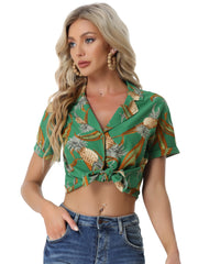 Hawaiian Tropical Leaves Floral Short Sleeve Button Down Shirt