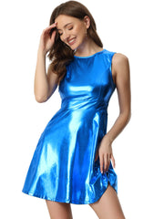 Sleeveless Metallic A-Line Club Party Holographic Mini Dress