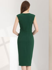 Round Neck Slim Fit Sleeveless Split Work Pencil Sheath Dress