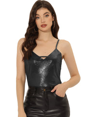 Metallic Shiny Party Tank Top Deep V Camisole Tops