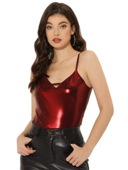 Metallic Shiny Party Tank Top Deep V Camisole Tops