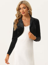 Long Sleeve Lapel Collar Velvet Open Front Cropped Bolero Shrugs
