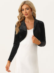 Long Sleeve Lapel Collar Velvet Open Front Cropped Bolero Shrugs