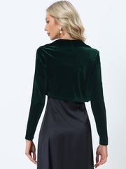 Long Sleeve Lapel Collar Velvet Open Front Cropped Bolero Shrugs