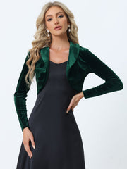 Long Sleeve Lapel Collar Velvet Open Front Cropped Bolero Shrugs