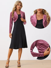 Long Sleeve Lapel Collar Velvet Open Front Cropped Bolero Shrugs