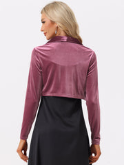 Long Sleeve Lapel Collar Velvet Open Front Cropped Bolero Shrugs