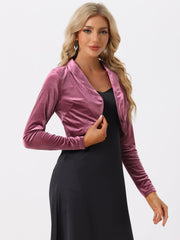 Long Sleeve Lapel Collar Velvet Open Front Cropped Bolero Shrugs