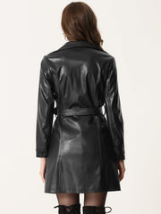 Faux Leather Notched Lapel Collar Button Down Steampunk PU Jacket
