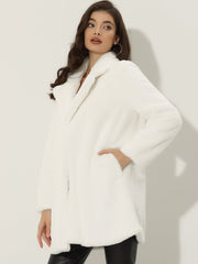 Lapel Collar Faux Fur Fuzzy Winter Warm Pockets Coat