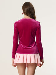 Casual Velvet Long Sleeve Solid Color Sweetheart Neck Blouse