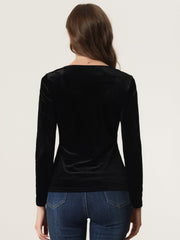 Casual Velvet Long Sleeve Solid Color Sweetheart Neck Blouse