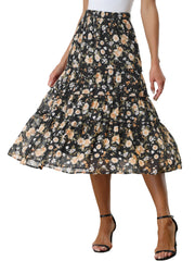 Chiffon Floral Printed Long Tiered Ruffle Boho Midi Skirt