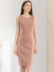 Sheath Striped Work Office Sleeveless Bodycon Pencil Dress