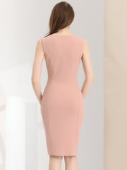 Sheath Striped Work Office Sleeveless Bodycon Pencil Dress