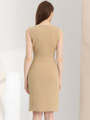 Sheath Striped Work Office Sleeveless Bodycon Pencil Dress