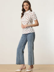 Floral Printed Peter Pan Collar Cotton Short Sleeve Shirt