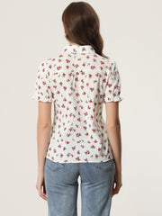 Floral Printed Peter Pan Collar Cotton Short Sleeve Shirt