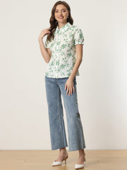 Floral Printed Peter Pan Collar Cotton Short Sleeve Shirt