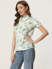 Floral Printed Peter Pan Collar Cotton Short Sleeve Shirt