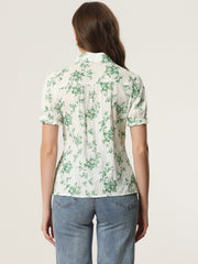Floral Printed Peter Pan Collar Cotton Short Sleeve Shirt