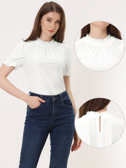 Ruffle Collar Short Cuff Sleeve Velvet Tops Blouse