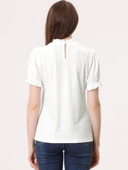 Ruffle Collar Short Cuff Sleeve Velvet Tops Blouse