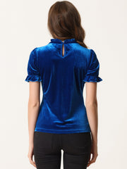 Ruffle Collar Short Cuff Sleeve Velvet Tops Blouse