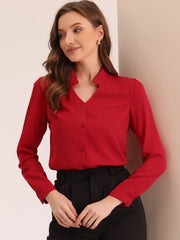 Work Office Blouse Button Up Long Sleeve V Neck Chiffon Shirt