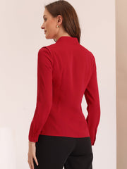 Work Office Blouse Button Up Long Sleeve V Neck Chiffon Shirt