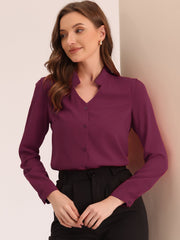 Work Office Blouse Button Up Long Sleeve V Neck Chiffon Shirt