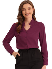 Work Office Blouse Button Up Long Sleeve V Neck Chiffon Shirt