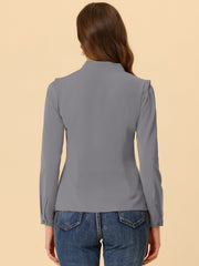 Work Office Blouse Button Up Long Sleeve V Neck Chiffon Shirt