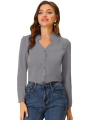 Work Office Blouse Button Up Long Sleeve V Neck Chiffon Shirt