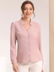 Work Office Blouse Button Up Long Sleeve V Neck Chiffon Shirt