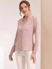 Work Office Blouse Button Up Long Sleeve V Neck Chiffon Shirt